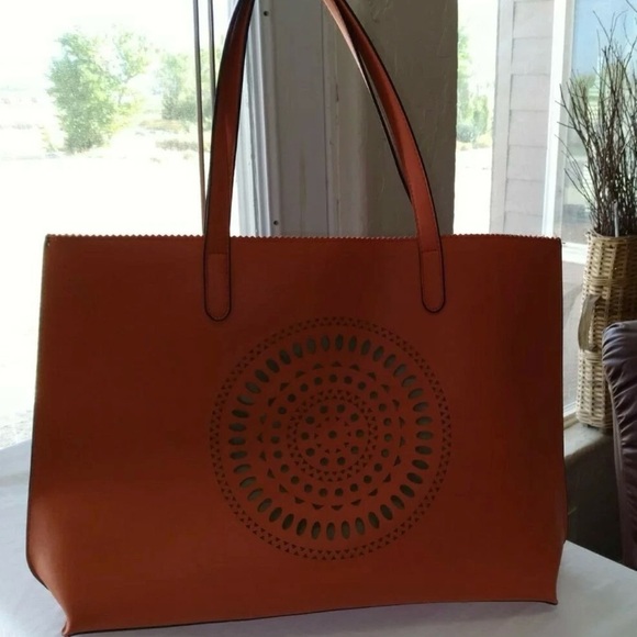 Neiman Marcus Orange Leather Tote Bag - Picture 6 of 12